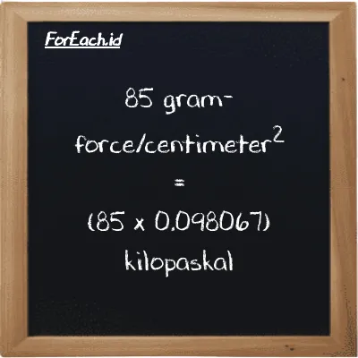 85 gram-force/centimeter<sup>2</sup> setara dengan 8.3357 kilopaskal (85 gf/cm<sup>2</sup> setara dengan 8.3357 kPa)